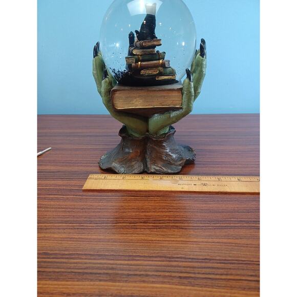 Halloween Spooky Witch Hand Black Cat Book of Spells Water Globe with Black Bats - Picture 15 of 16
